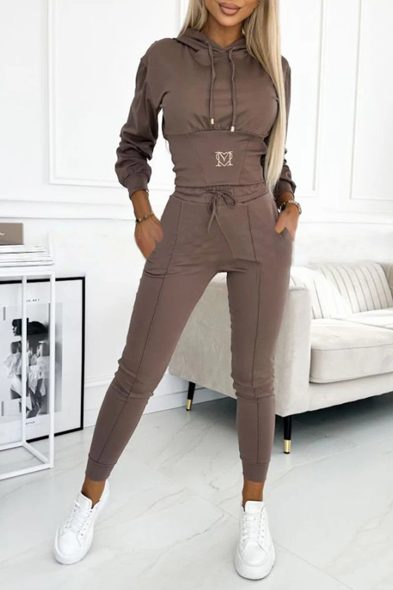 Damen Sportliches Jumpsuit-Set mit Kapuze und elastischem Bund EB