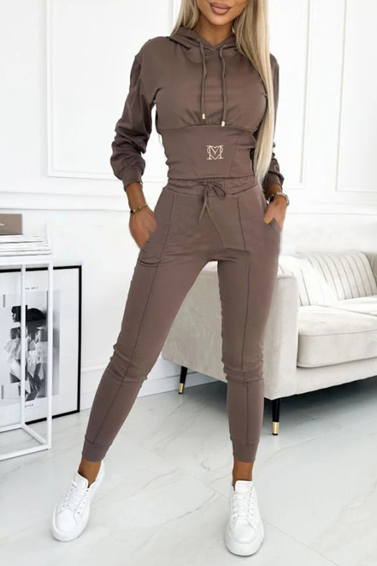 Damen Sportliches Jumpsuit-Set mit Kapuze und elastischem Bund EB