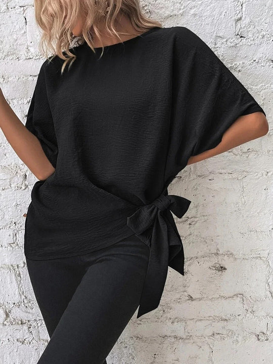 Damen Oversize-Bluse mit Seitenschleife und Fledermausärmeln EB