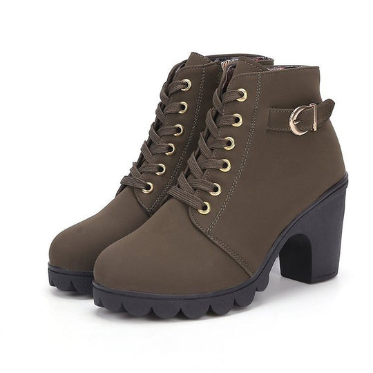 Damen Stiefeletten mit Blockabsatz und Schnürung EB