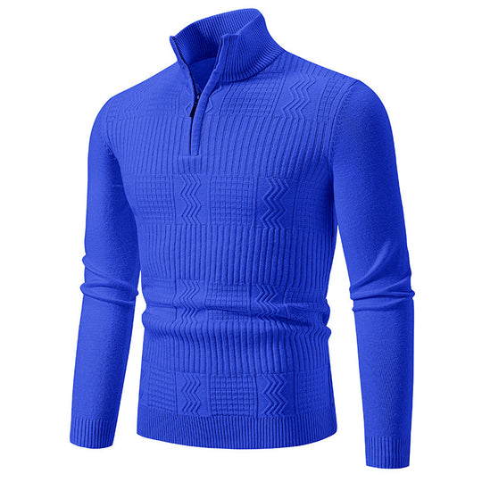 Herren hochwertiger Strickpullover mit modernem Zipper und strukturiertem Muster EB