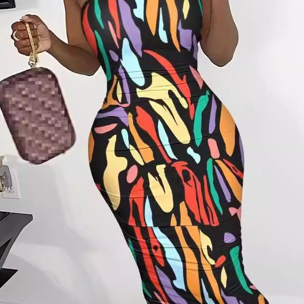 Damen Figurumspielendes Kleid mit eindrucksvollem Grafikmuster und asymmetrischem Schnitt EB