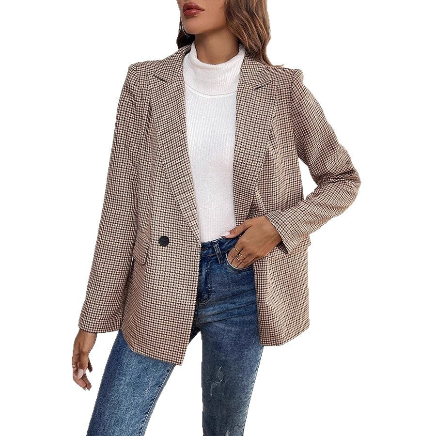 Damen Glencheck-Blazer im Oversize-Schnitt mit Paspeltaschen und leicht gepolsterten Schultern EB