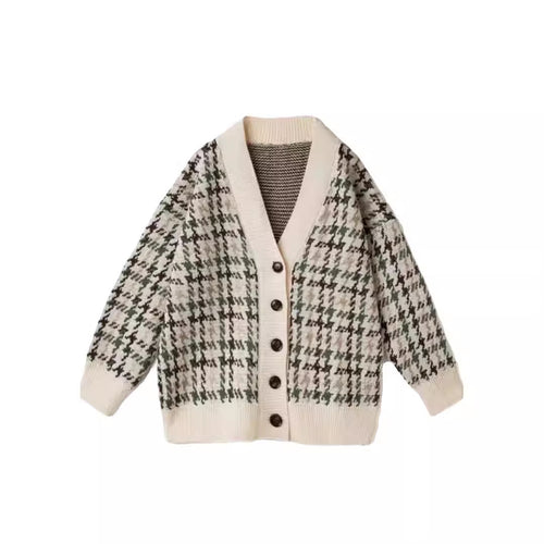 Damen Gemusterter Cardigan mit Knopfleiste und V-Ausschnitt EB