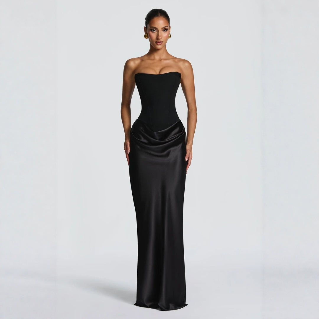 Damen Hochwertiges Abendkleid mit elegantem Bustier-Oberteil und drapiertem Rock EB