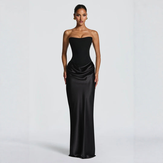 Damen Hochwertiges Abendkleid mit elegantem Bustier-Oberteil und drapiertem Rock EB