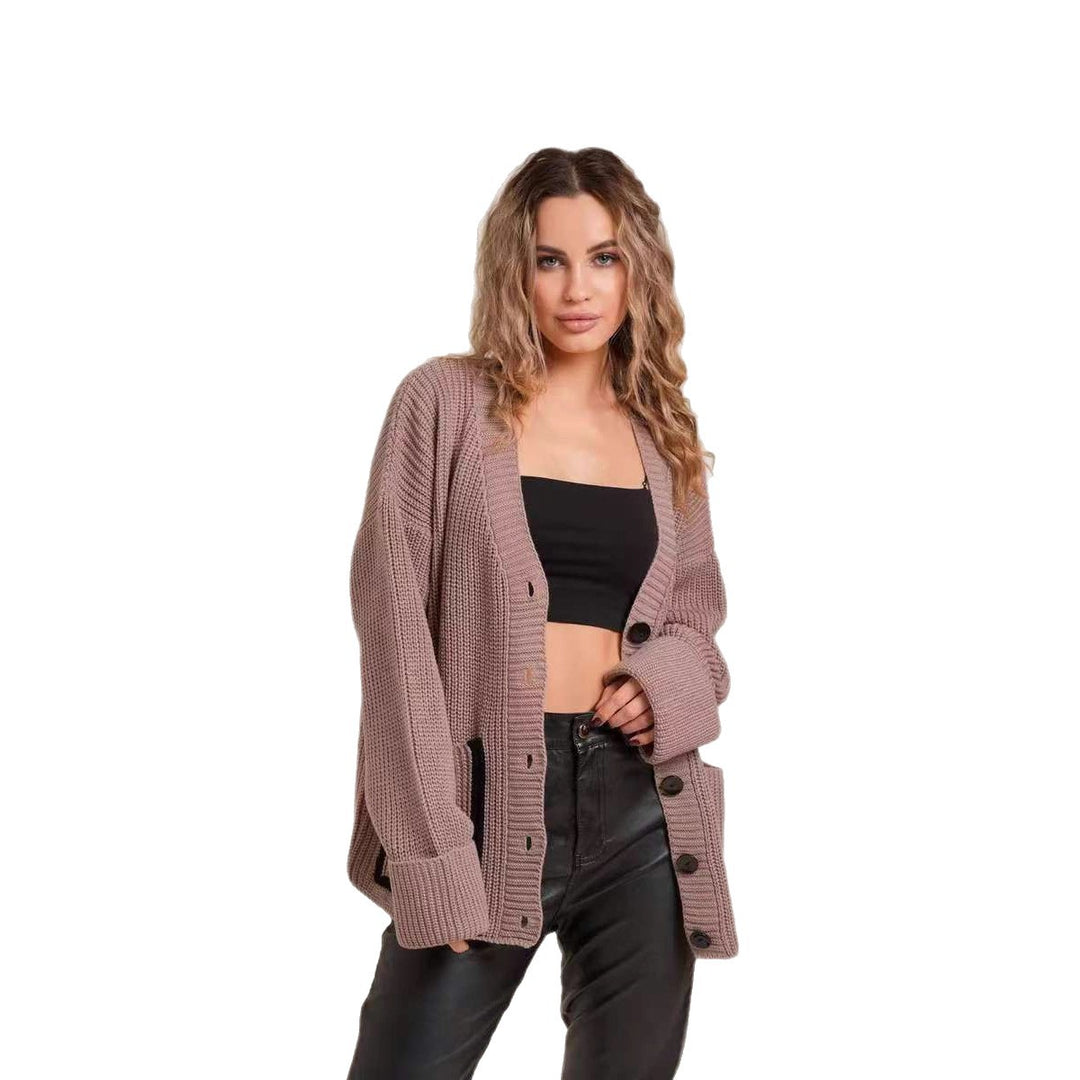 Damen Großer Strickcardigan mit dekorativen Knopfdetails und lässigem Schnitt EB