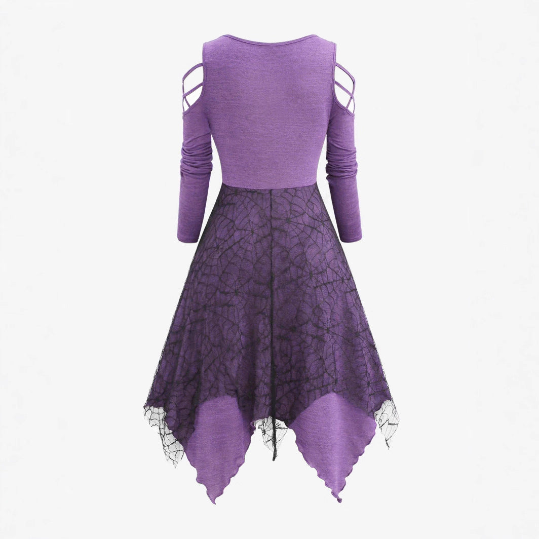 Damen Gothic Maxikleid mit Spitzenbesatz und Schnürung EB