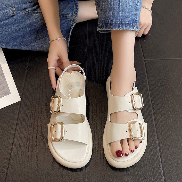 Damen Bequeme Riemchen-Sandalen mit modischer Schnallenverzierung und ergonomischem Fußbett EB