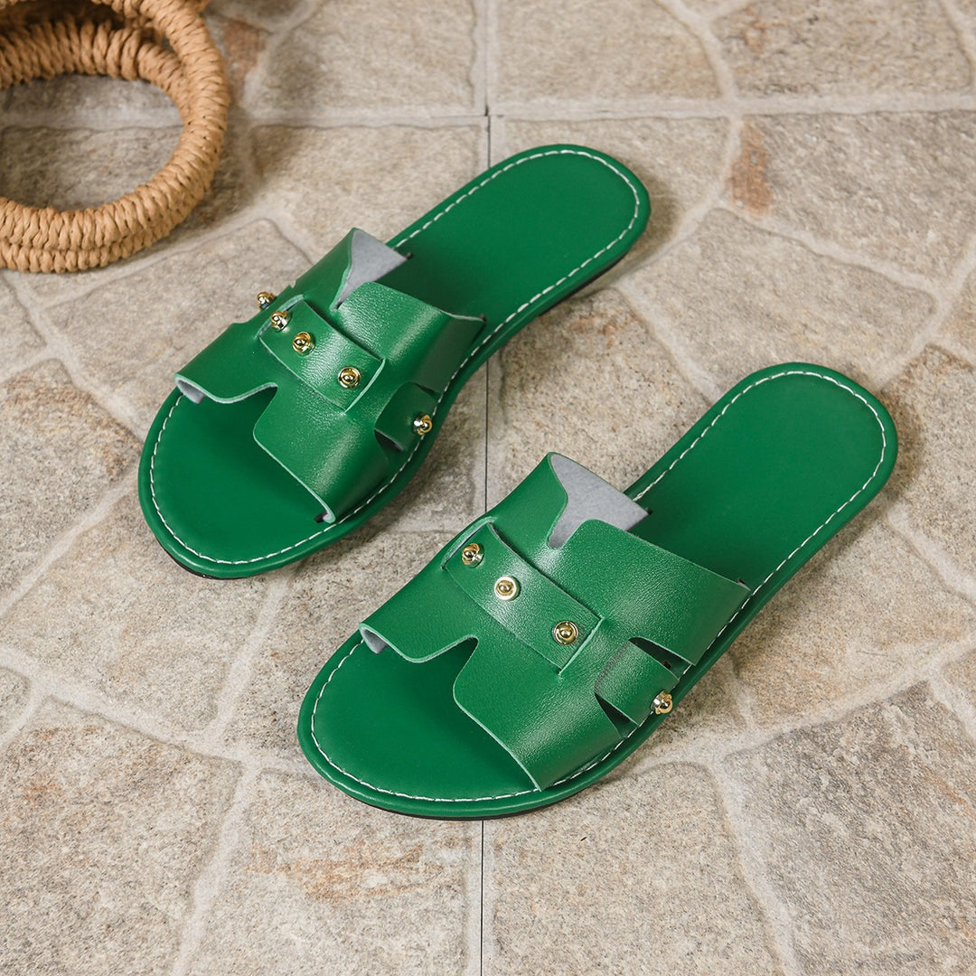 Damen modische Slides mit elegantem Riemendesign und goldenen Akzenten EB