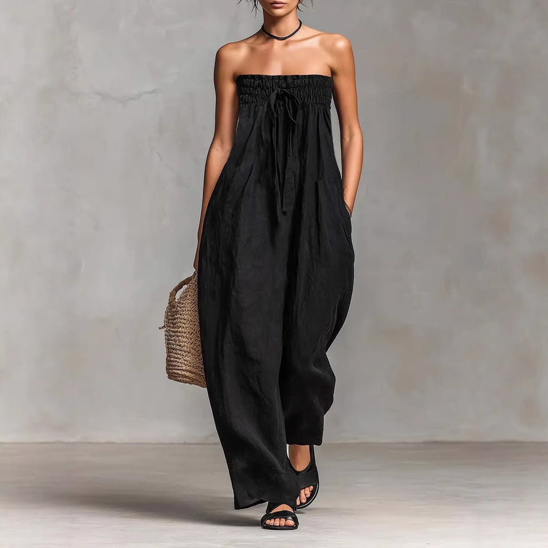 Damen Lässiges Jumpsuit mit elastischem Oberteil und weitem Bein EB