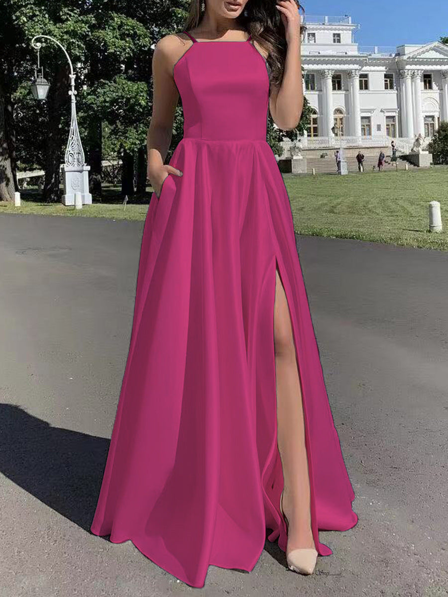 Damen Abendkleid mit raffiniertem Beinschlitz und schmalen Trägern EB