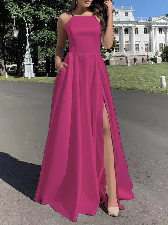 Damen Abendkleid mit raffiniertem Beinschlitz und schmalen Trägern EB