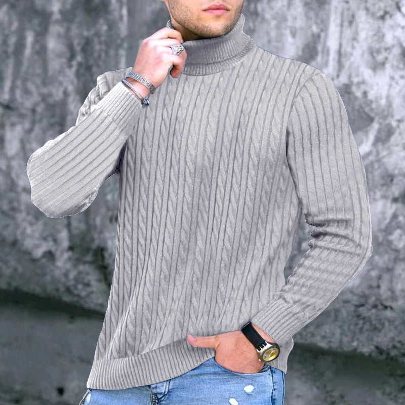 Herren eleganter Rollkragenpullover mit exquisiter Zopfmusterstruktur EB