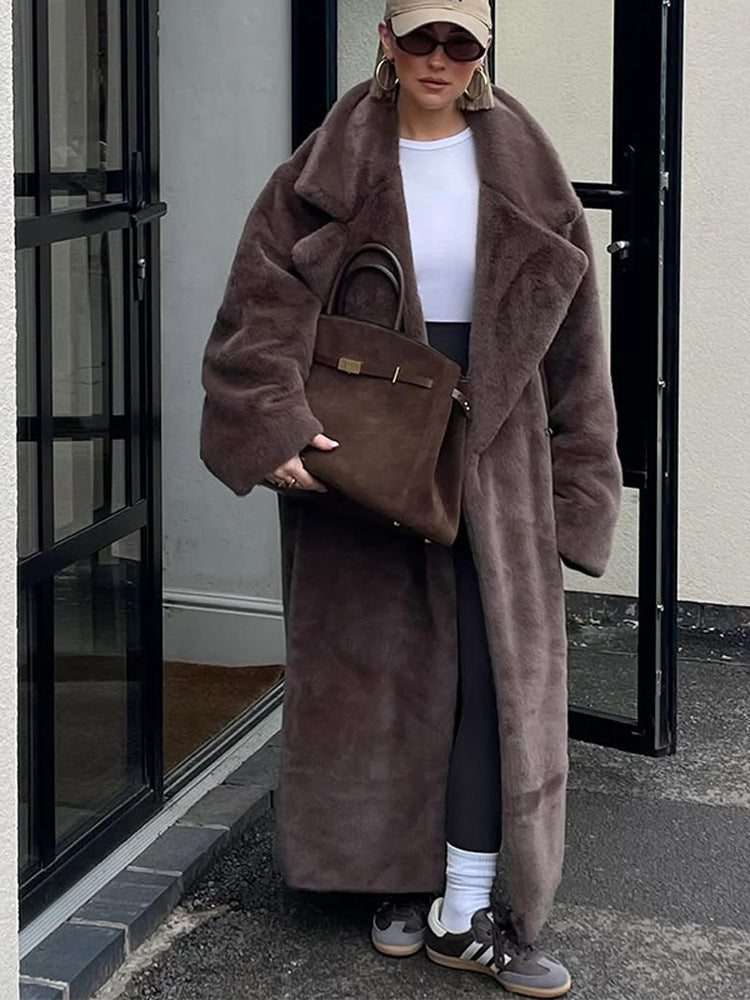 Damen Oversized Kunstfellmantel EB