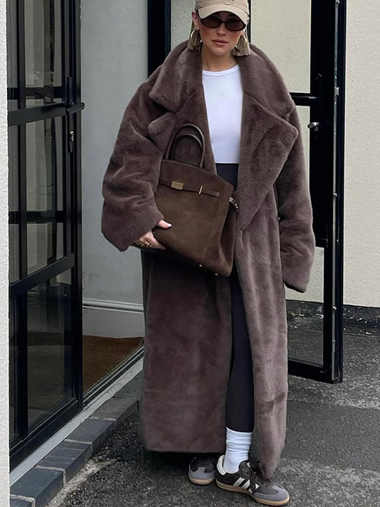 Damen Oversized Kunstfellmantel EB