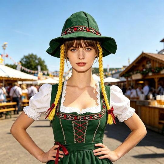 Damen nan verspielter Sonnenhut mit geflochtenen Zöpfen, besticktem Stirnband und breiter Krempe EB