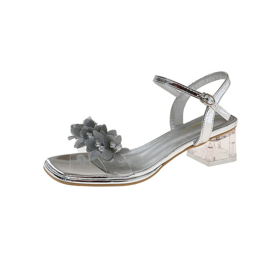 Damen Sandalen mit floralen Details und transparentem Blockabsatz EB