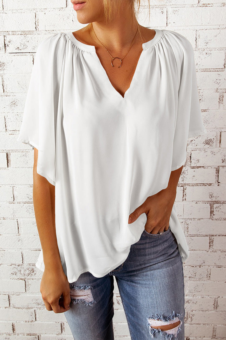 Damen Fließendes Blusenshirt mit ballonförmigen Ärmeln und elastischem Saum EB