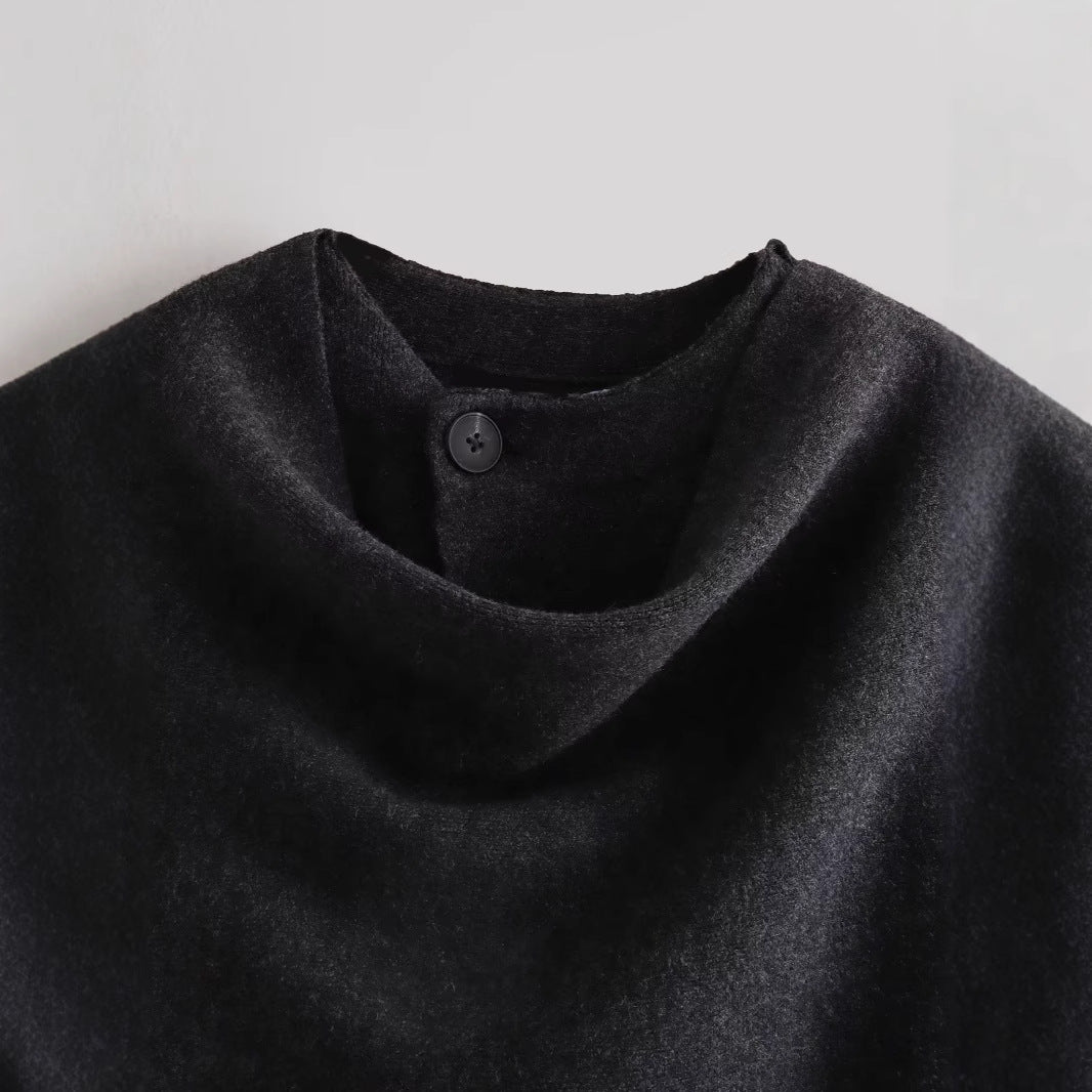 Damen schicke Wollumhangjacke mit asymmetrischem Schnitt und dekorativem Knopf EB