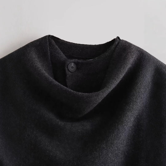 Damen schicke Wollumhangjacke mit asymmetrischem Schnitt und dekorativem Knopf EB