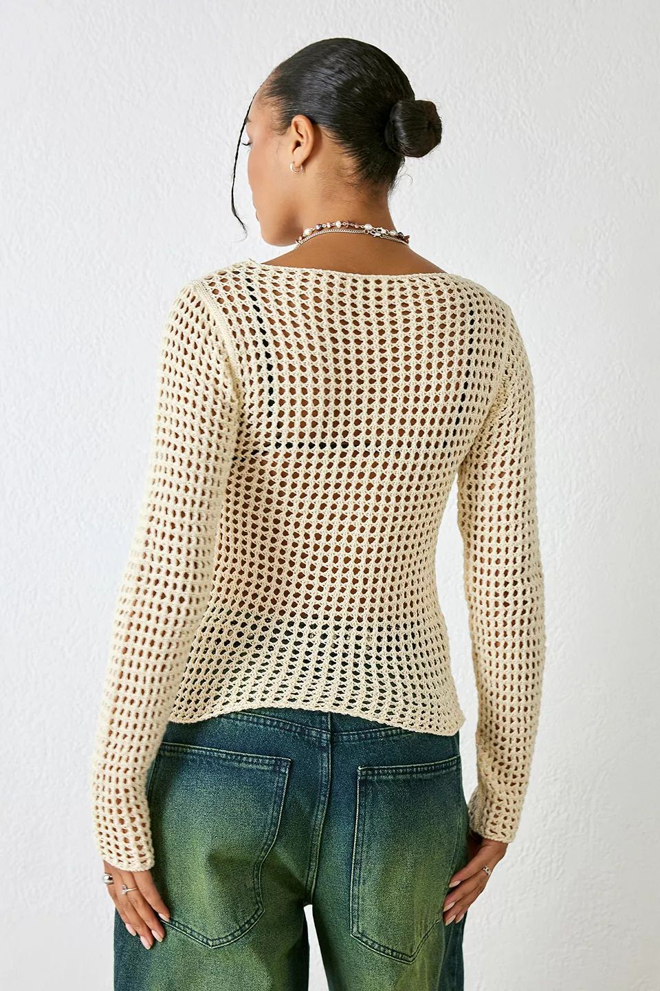 Damen luftiges Häkeloberteil mit modernem Netzdesign EB