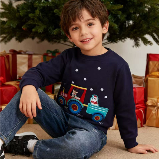 Jungen Sweatshirt mit fröhlichem Traktor- und Weihnachtsmotiv EB