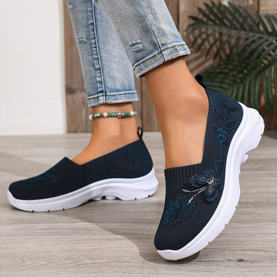 Damen Komfortable und atmungsaktive Slip-On Laufsohle mit floralem Dekor EB