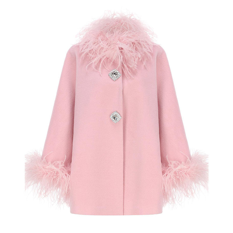 Damen Elegante Kunstpelzjacke mit glamourösen Knopfdetails EB