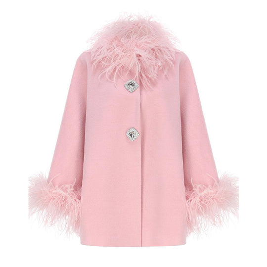 Damen Elegante Kunstpelzjacke mit glamourösen Knopfdetails EB