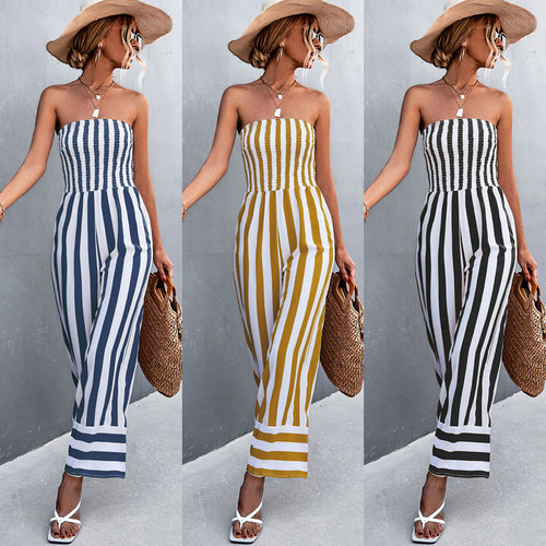 Damen Jumpsuit mit gestreiftem Oberteil und weitem Bein EB