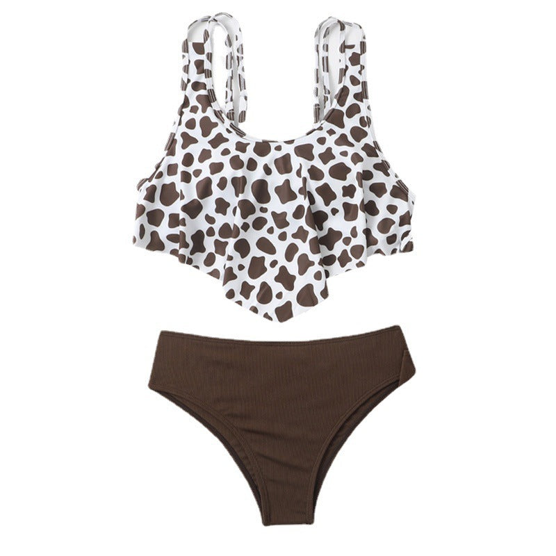 Damen Bikini-Set mit modischem Volant-Oberteil und hoher Taille EB
