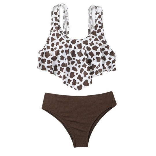 Damen Bikini-Set mit modischem Volant-Oberteil und hoher Taille EB