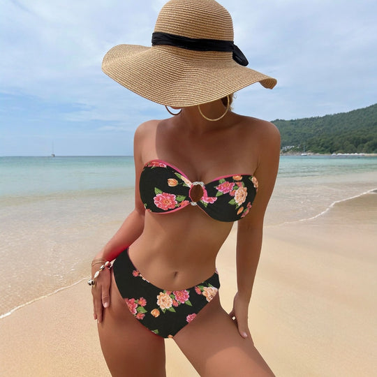 Damen Bandeau-Bikini mit floralem Design EB