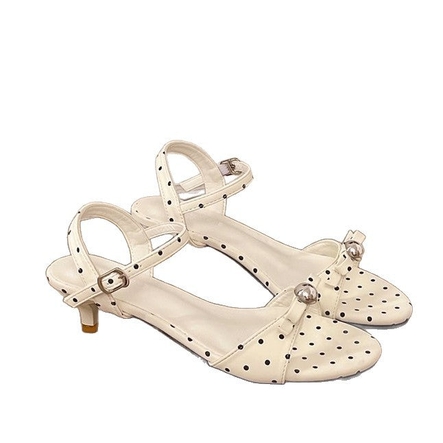 Damen offene Riemensandalen mit Polka-Dot-Muster und dekorativem Schmuckdetail EB