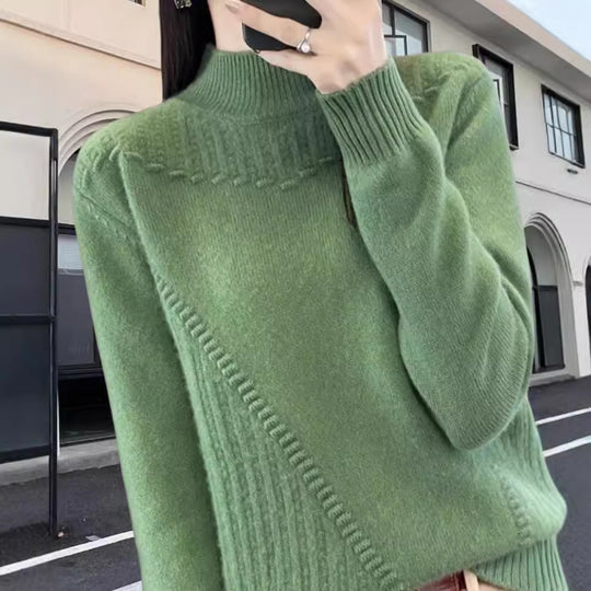 Damen Strickpullover mit elegantem Stehkragen und strukturiertem Design EB