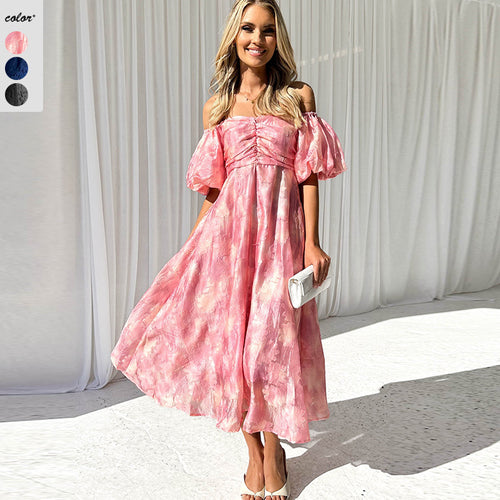 Damen Robe mit schulterfreiem Design und eleganten Puffärmeln EB