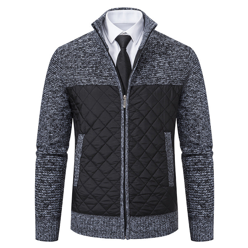Herren nan gesteppte Hybrid-Strickjacke mit diamantsteppung, Stehkragen, isolierendem Thermofutter und Reißverschluss EB
