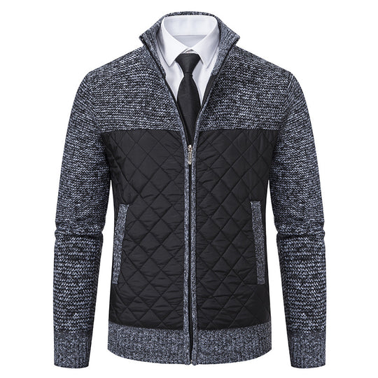 Herren nan gesteppte Hybrid-Strickjacke mit diamantsteppung, Stehkragen, isolierendem Thermofutter und Reißverschluss EB