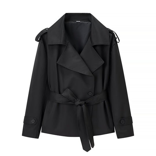 Damen nan Kurz-Trenchcoat mit Taillengürtel, doppelreihiger Knopfleiste und Schulterpatten EB