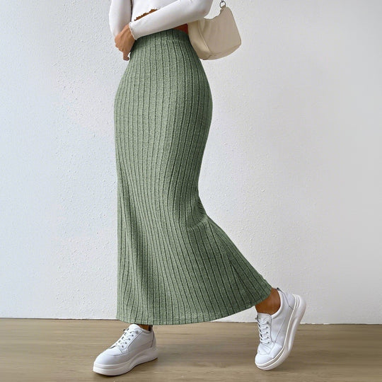 Damen gerippter Midirock mit hohem Bund und figurumspielender A-Linie Eichborn Berlin