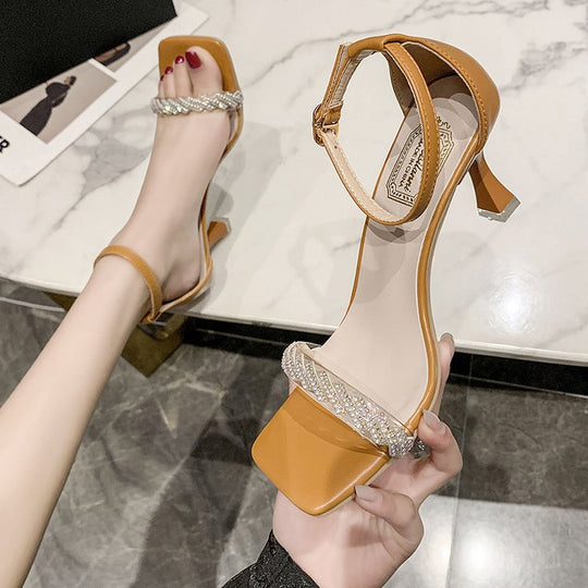 Damen elegante Ankle Strap Sandalen mit funkelndem Riemen EB
