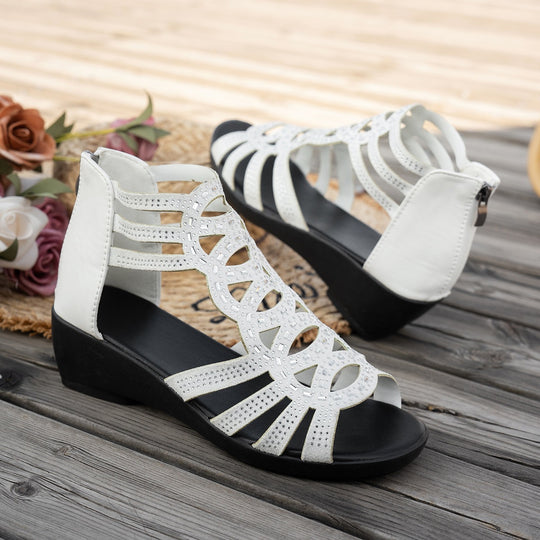 Damen Wedge-Sandalen mit dekorativen Cut-Outs und elastischen Riemen EB