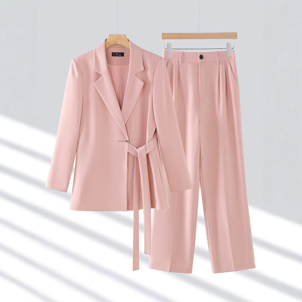 EB | Jumpsuit Maßgeschneiderter Blazer Taillierter Gürtel Weite Beine Luxuriöser Stoff
