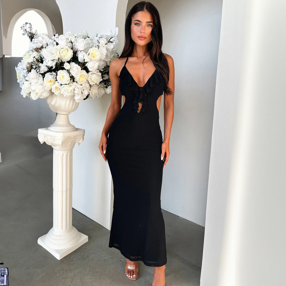 Damen Maxikleid mit Rüschendekor und figurbetontem Schnitt EB