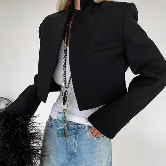 Damen Kurzer Blazer mit Stehkragen und Taschen EB