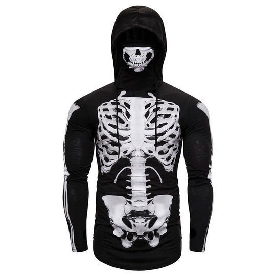 Herren Hoodie mit Skelett-Design und praktischem Gesichtsschutz EB