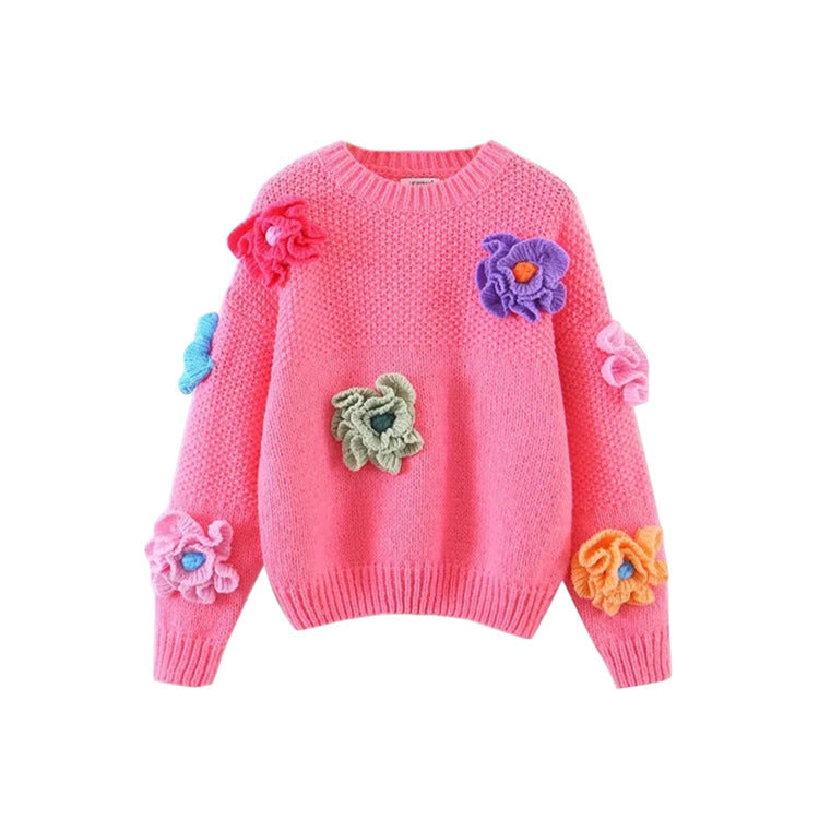 Damen Verspielter Strickpullover mit Blumenapplikationen EB