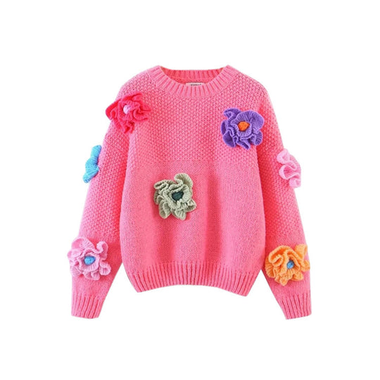 Damen Verspielter Strickpullover mit Blumenapplikationen EB