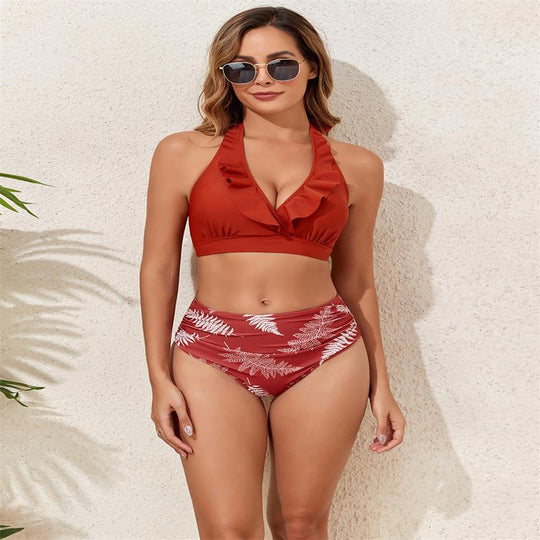 Damen Bikini-Set mit Volant-Top und hochgeschnittenem Slip EB